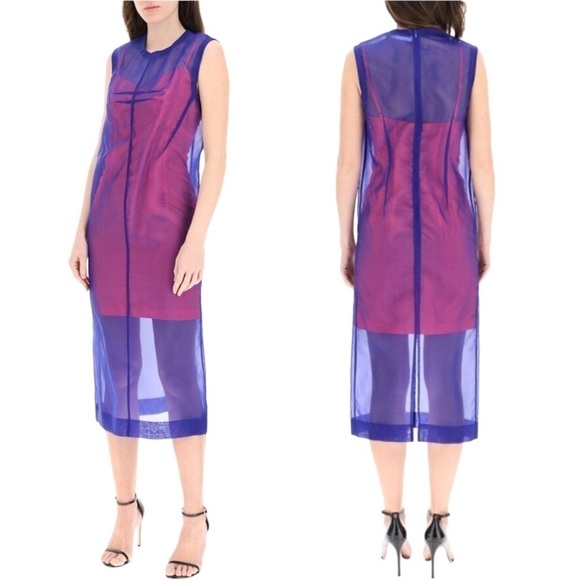 SportMax | NWT Abito Giglio Sovrapposto Midi dress in Blue and Red - Size US 8 - Picture 1 of 8